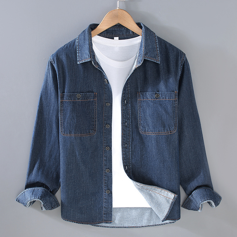 Chemise-Vintage-en-Denim-pour-hommes-86010-mode-printemps-automne-pour-tudiants-et-adolescents-Double-poche