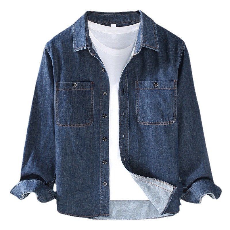 Chemise-Vintage-en-Denim-pour-hommes-86010-mode-printemps-automne-pour-tudiants-et-adolescents-Double-poche