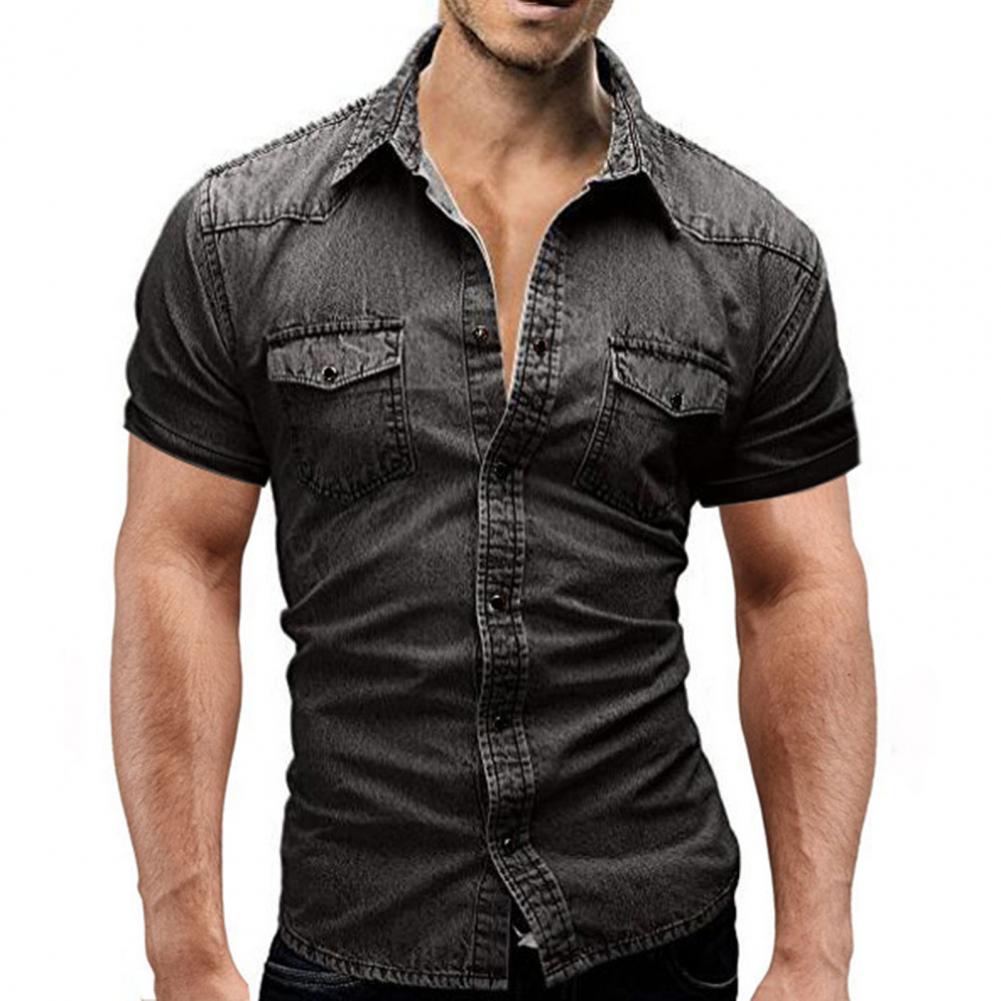 Chemise-en-denim-cousue-fine-pour-hommes-chemise-d-contract-e-classique-chemise-manches-courtes-coupe