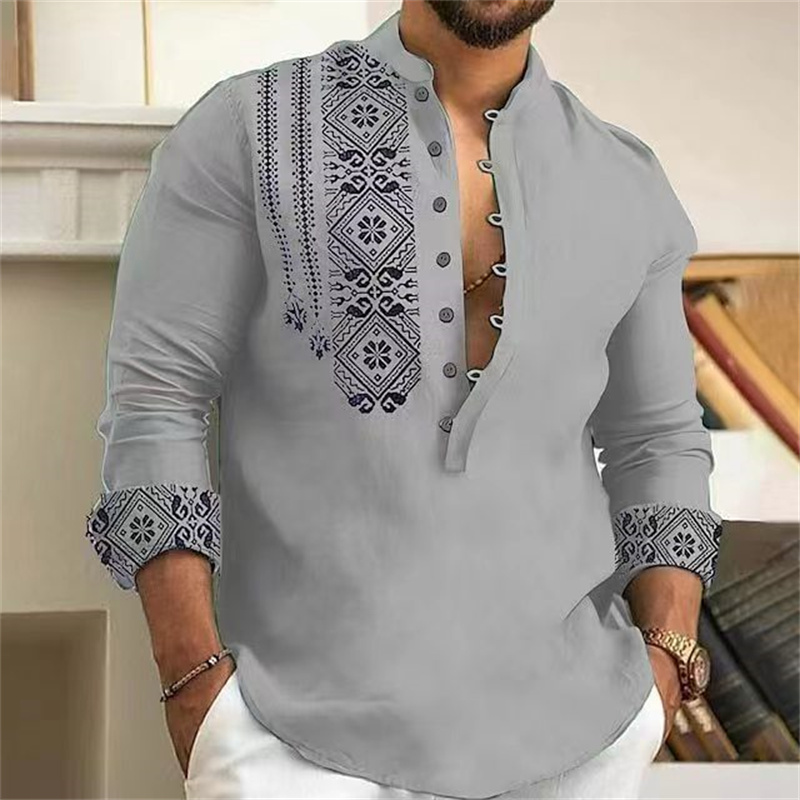 Chemise-boutonn-e-manches-longues-pour-hommes-haut-de-plage-col-en-V-t-shirt-la