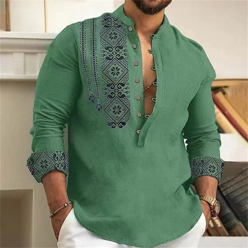 Chemise-boutonn-e-manches-longues-pour-hommes-haut-de-plage-col-en-V-t-shirt-la