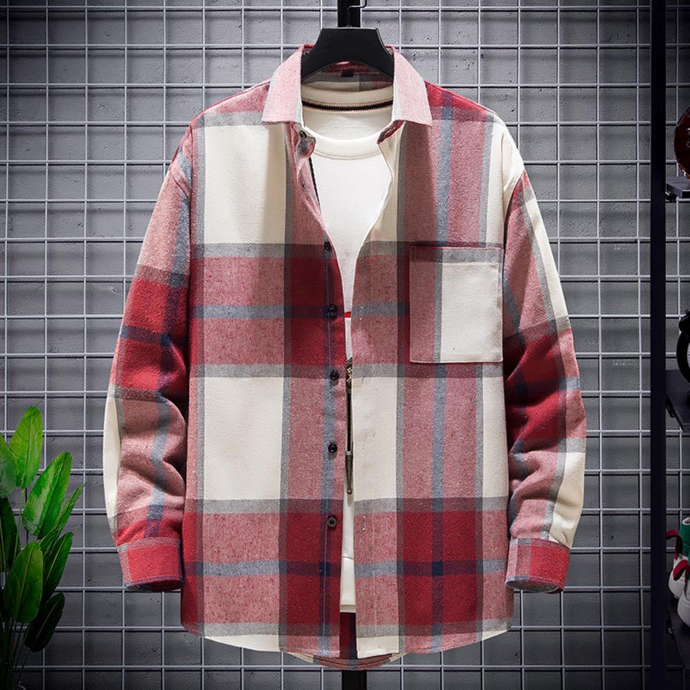 Chemise-Carreaux-Manches-sulfpour-Homme-Manteau-Col-Color-Style-Vintage-Japonais-Cardigan-Automne-et-Printemps