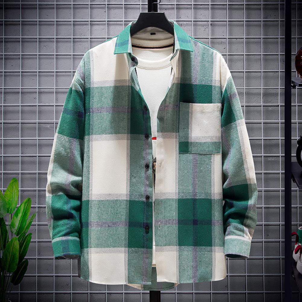 Chemise-Carreaux-Manches-sulfpour-Homme-Manteau-Col-Color-Style-Vintage-Japonais-Cardigan-Automne-et-Printemps