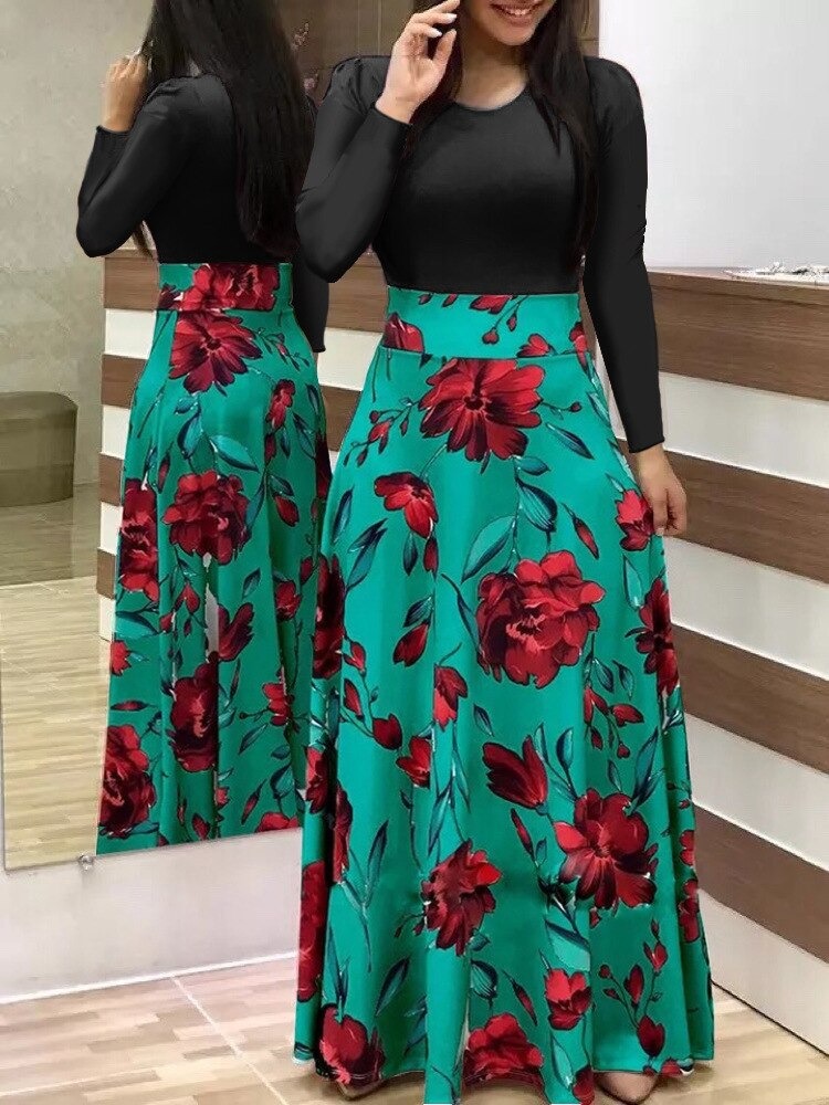 robe-longue-imprim-floral-pour-f