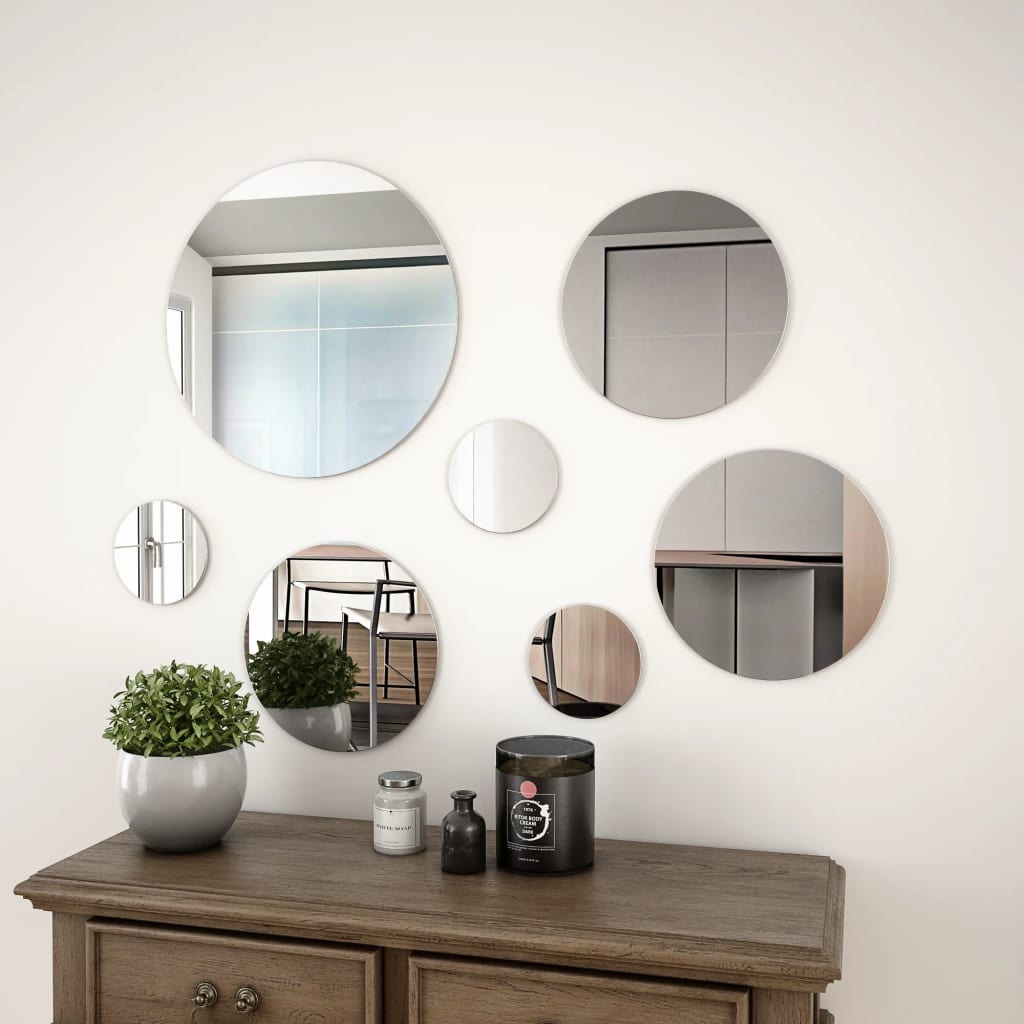 Ensemble de sept miroirs ronds en verre