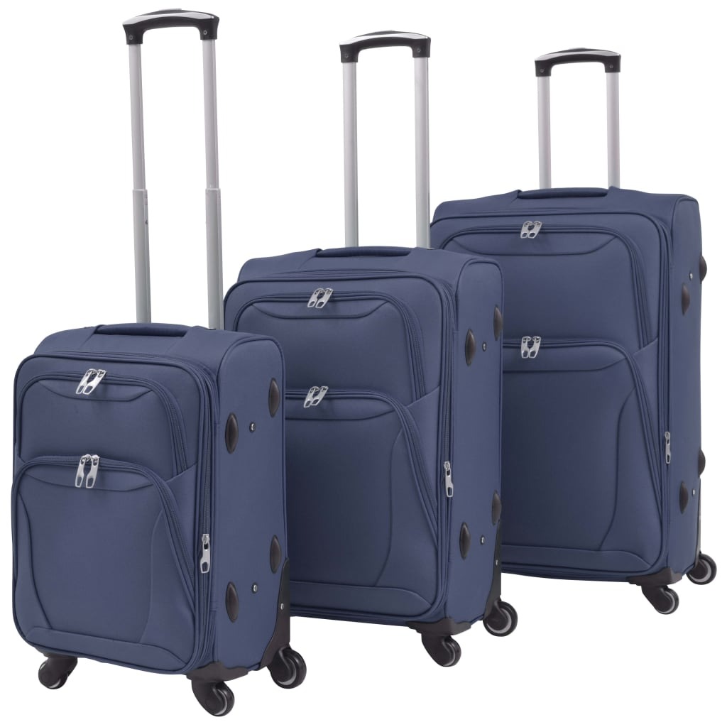 Ensemble de valises à roulettes trois pièces couleur bleu