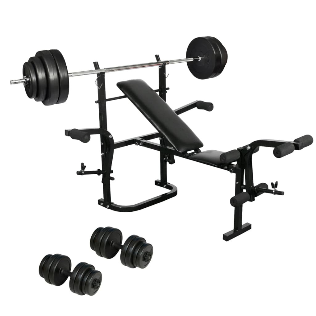 Banc de musculation pliable avec haltères et barre