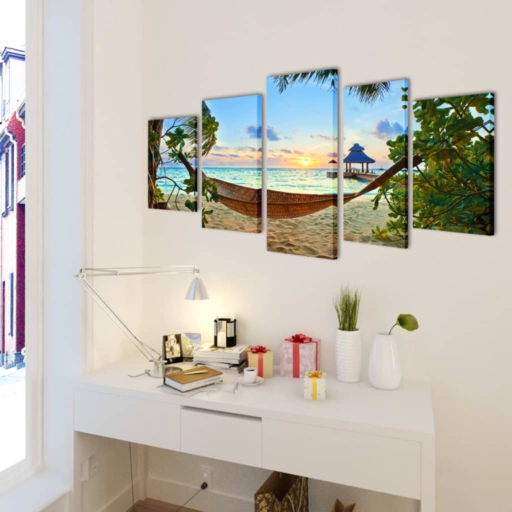 toiles-murales-5-pieces-impression-plage-avec-hamac (2)