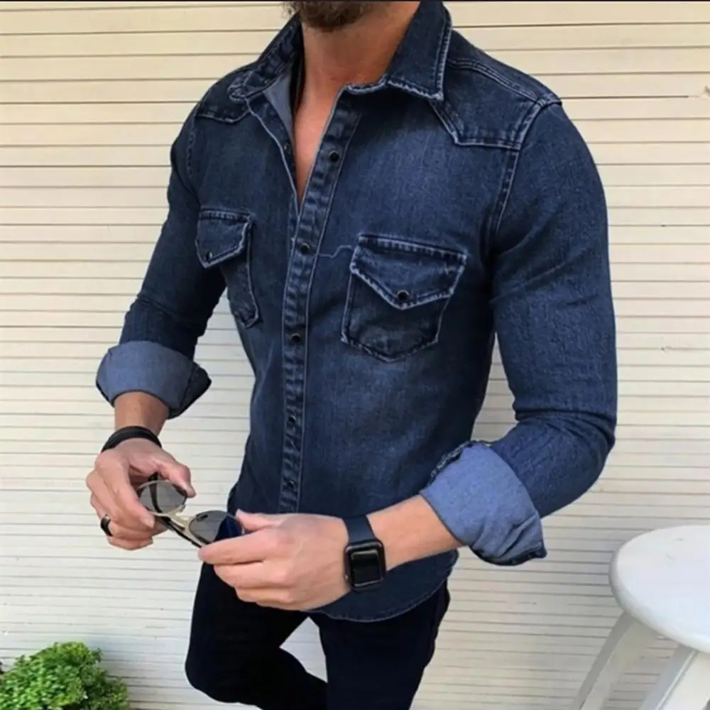 Chemise manches longues avec poches pour hommes