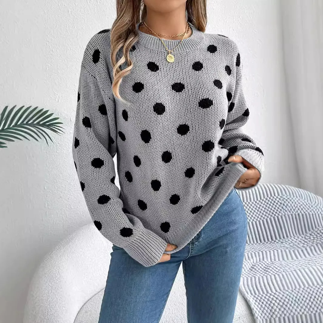 Pull à pois col rond pour femmes