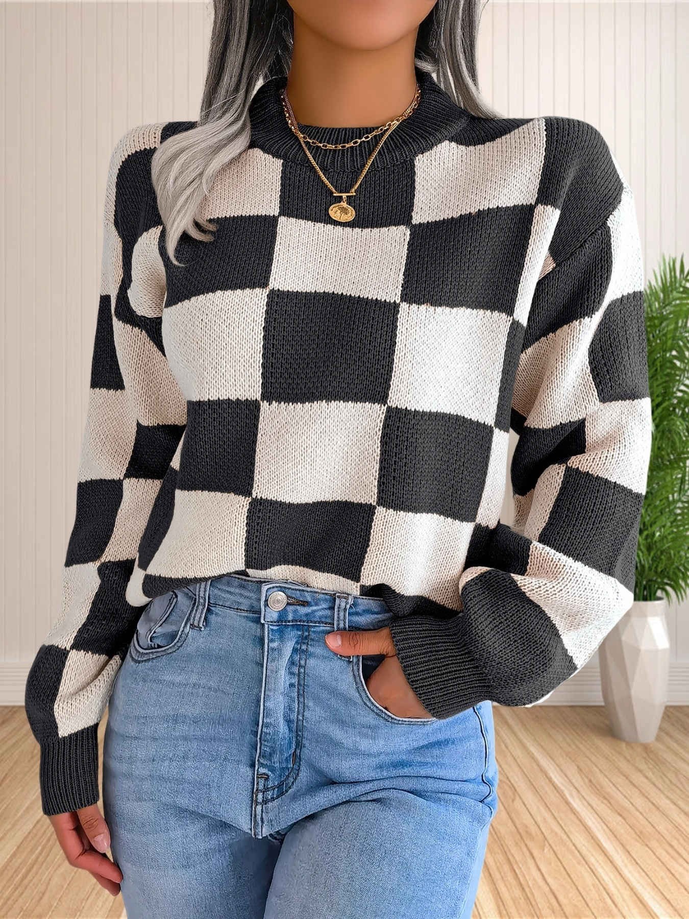 Pull à carreaux pour femmes