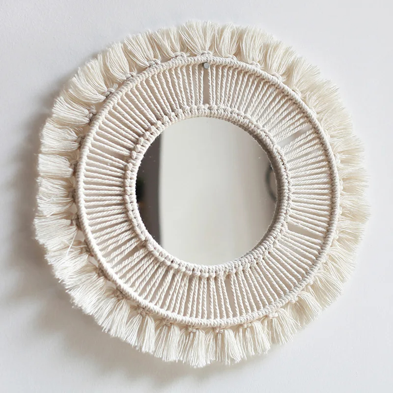 Miroir décoratif avec franges couleur blanches