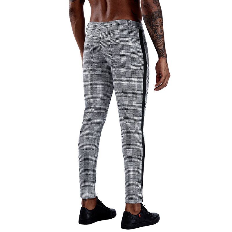 Pantalon-Slim-en-coton-pour-homme-Streetwear-gris-carreaux-rayures-lat-rales