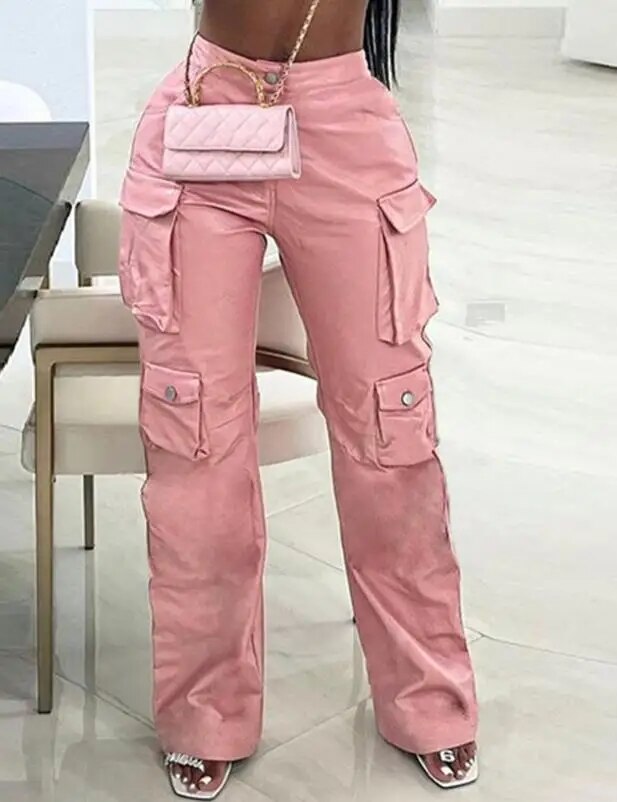 pantalon-cargo-rose-pour-femme-jambe-droite-monochrome-conception-multi-poches-taille-haute-cuir-pu-pantalon