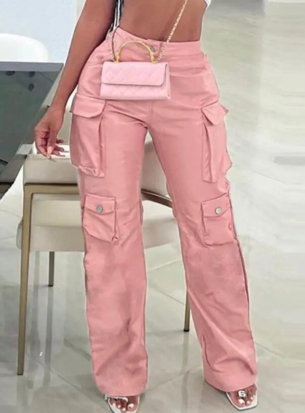 pantalon-cargo-rose-pour-femme-jambe-droite-monochrome-conception-multi-poches-taille-haute-cuir-pu-pantalon