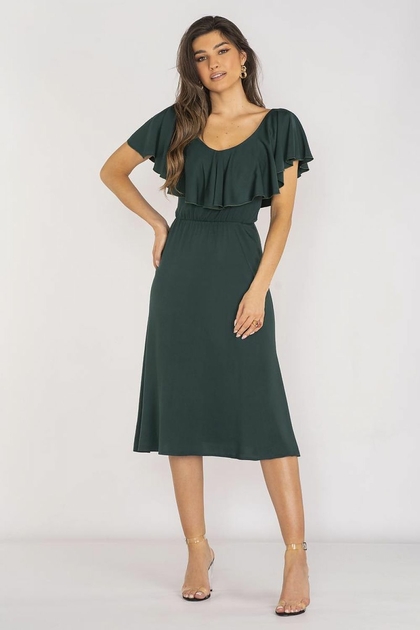 Robe mi longue avec col à volants