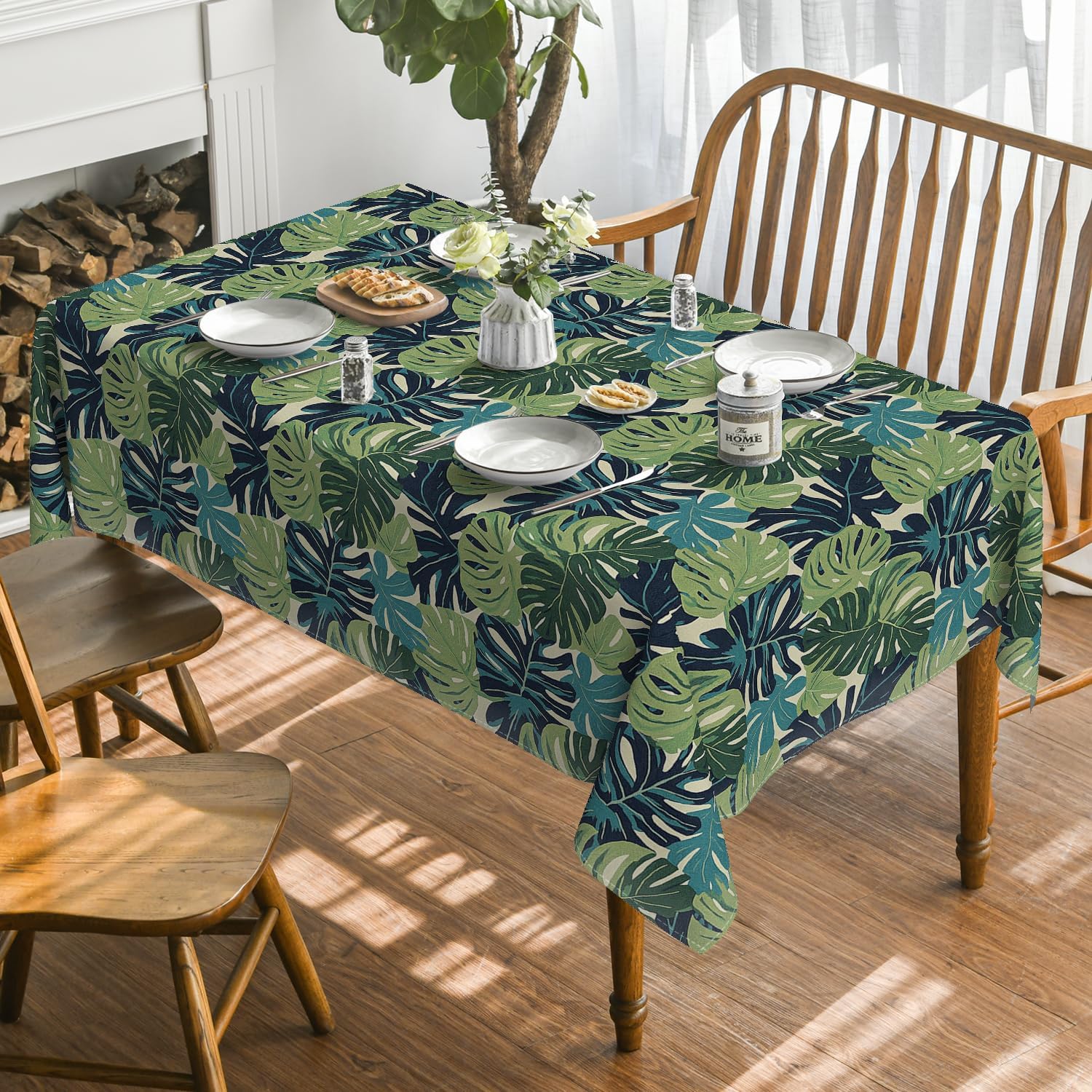 Nappe 100% polyester motif feuilles de palmier