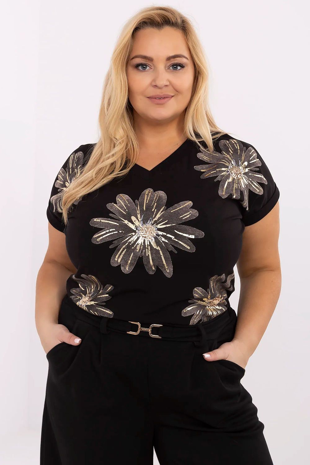 T-shirt grande taille col en V pour femmes