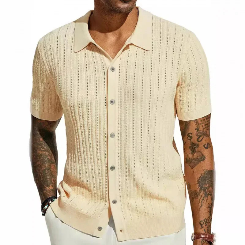 Chemise beige manches courtes pour hommes