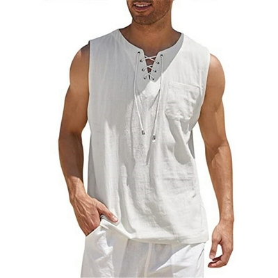 Summe-d-bardeur-en-coton-et-lin-pour-homme-haut-sans-manches-d-contract-ample-lacets