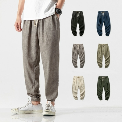 Pantalon-de-jogging-Style-chinois-pour-homme-sarouel-en-coton-et-lin-surv-tement-l-ger