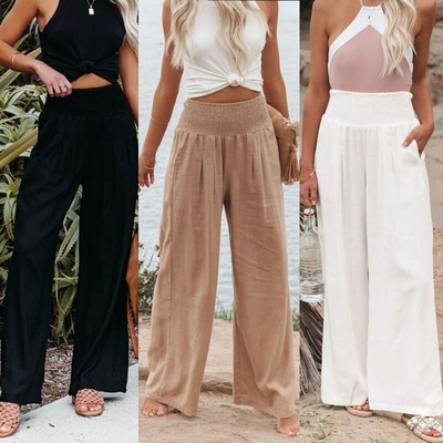 Pantalon femme taille élastiquée coton ou lin hot sale