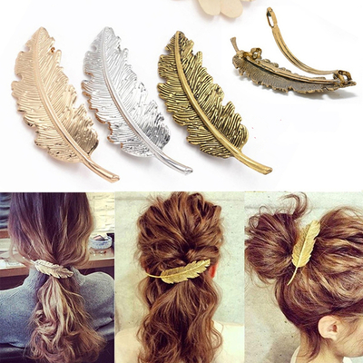 Pince-cheveux-Vintage-en-alliage-en-forme-de-feuille-de-plume-pingles-cheveux-en-m-tal