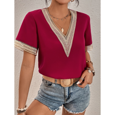 Chemisier-ample-manches-courtes-en-mousseline-de-soie-pour-femme-Blouse-blanche-surdimensionn-e-col-en