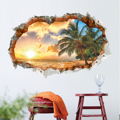 Autocollants-muraux-3D-cass-s-plage-AMP-arbre-affiche-d-calcomanie-d-cor-mural-pour-chambre
