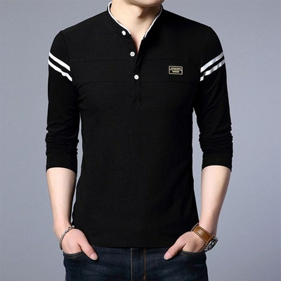 Polos-basiques-manches-longues-pour-hommes-t-shirts-minces-ray-s-v-tements-cor-ens-pour