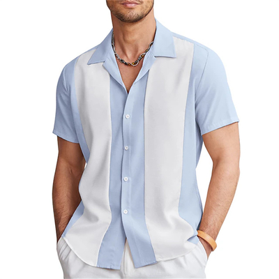 Chemise-de-bowling-d-contract-e-manches-courtes-pour-hommes-chemise-boutons-revers-de-couleur-assortis