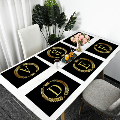 Napperon-en-lin-imprim-lettre-noir-et-or-table-manger-sous-verre-tampons-de-tasse-de
