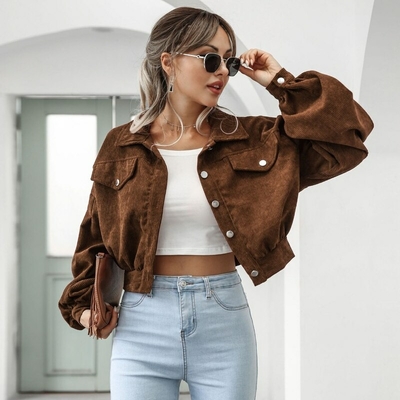 Blouson-aviateur-court-manches-lanterne-pour-femmes-pardessus-vintage-v-tements-d-ext-rieur-en-velours