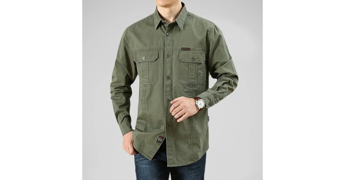 Chemise cargo rétro pour homme en toile de coton kaki uniforme militaire léger décontracté style safari chemises pour homme, Army En8, M
