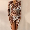 Robe-Chic-Vintage-l-gante-pour-femmes-couleur-unie-manches-longues-d-collet-en-v-profond