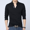 T-Shirt-manches-longues-col-Mandarin-pour-homme-en-coton-de-couleur-unie-de-marque-Slim