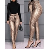 Pantalon-Long-moulant-paillettes-taille-haute-d-tail-nou-v-tements-de-f-te-glamour-bas