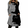 T-shirt-manches-longues-pour-femmes-ample-et-d-contract-imprim-chat-noir-couleurs-assorties-poches