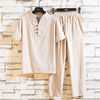 2023-t-hommes-coton-et-lin-manches-courtes-T-Shirt-rin-age-longueur-pantalon-ensemble-solide