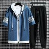 Ensemble-de-surv-tement-capuche-et-fermeture-clair-pour-hommes-manches-courtes-taille-lastique-v-tements