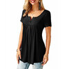 Tunique-pliss-e-manches-courtes-pour-femmes-T-shirt-adt-d-contract-bouton-de-document-solide