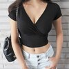 T-shirt-manches-courtes-et-col-en-V-pour-femme-haut-sexy-et-d-contract-couleur