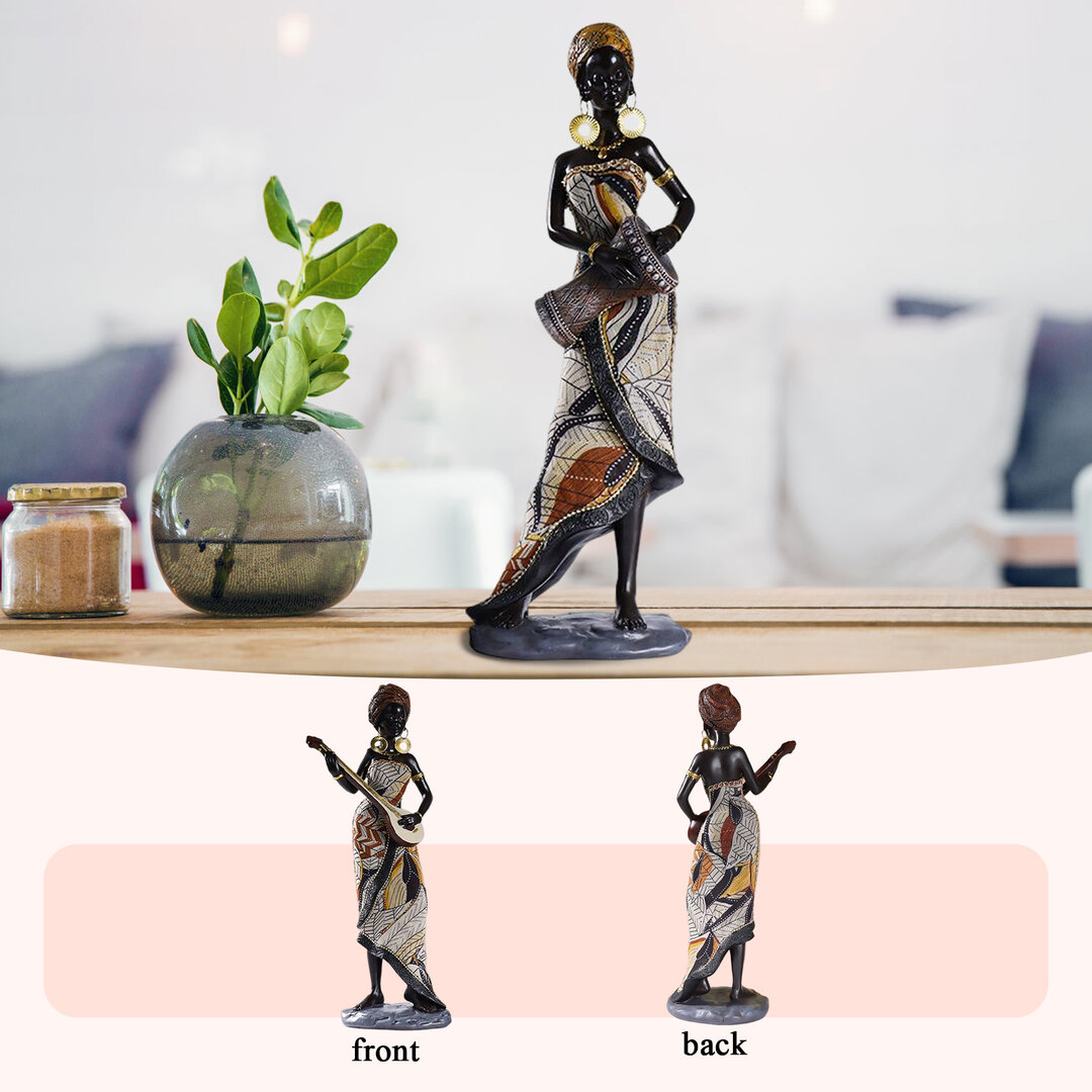 Statue Africaine Vintage En Résine - Sculpture Dame Tribale Exotique Pour Décoration Maison