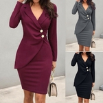 Robe-crayon-l-gante-pour-femmes-automne-bureau-Blazer-manches-longues-costume-d-hiver-Slim-robes