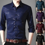 Chemise-Slim-manches-longues-pour-hommes-col-rabattu-rayures-simple-boutonnage-Polo-Business