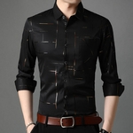 Chemise-Slim-manches-longues-pour-hommes-col-rabattu-rayures-simple-boutonnage-Polo-Business
