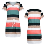 Robe-d-t-ray-e-manches-courtes-pour-femmes-avec-cordon-de-serrage-poches-Patchwork-d