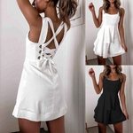 Mini-Robe-lacets-et-dos-nu-pour-Femme-tenue-Sexy-moulante-blanche-d-contract-e-sangle