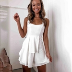 Mini-Robe-lacets-et-dos-nu-pour-Femme-tenue-Sexy-moulante-blanche-d-contract-e-sangle