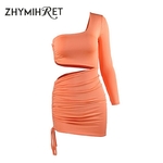 Robe-asym-trique-paule-d-nud-e-pour-femmes-Sexy-fronc-e-taille-ajour-e-manches